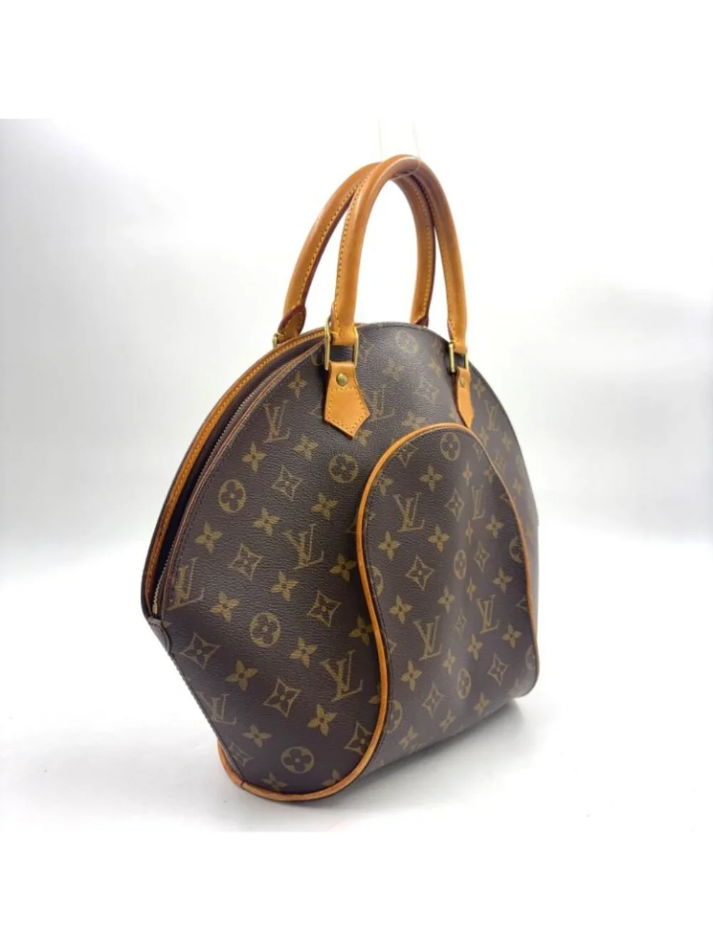 Louis Vuitton Ellipse MM Monogram Leather Brown Handbag Gold